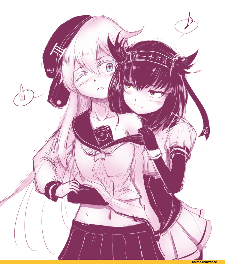 Hibiki (Kantai Collection), Kantai Collection, Hatsuzuki (Kantai Collection), Monochrome (Anime), rens (pixiv), Anime