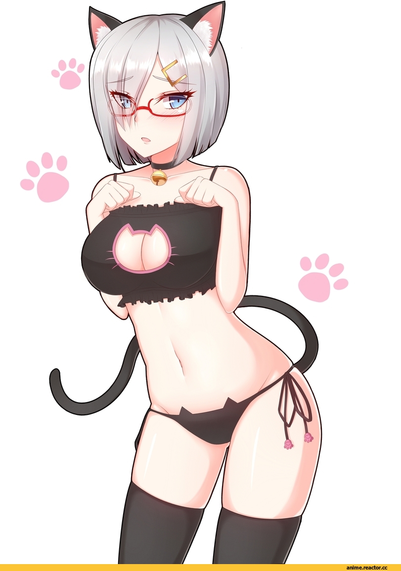 Cat Keyhole Bra, Adult pantsu, Anime Ero, Anime Ero Megane, Hamakaze (Kantai Collection), Kantai Collection, mikhail n, Anime Ears, Anime