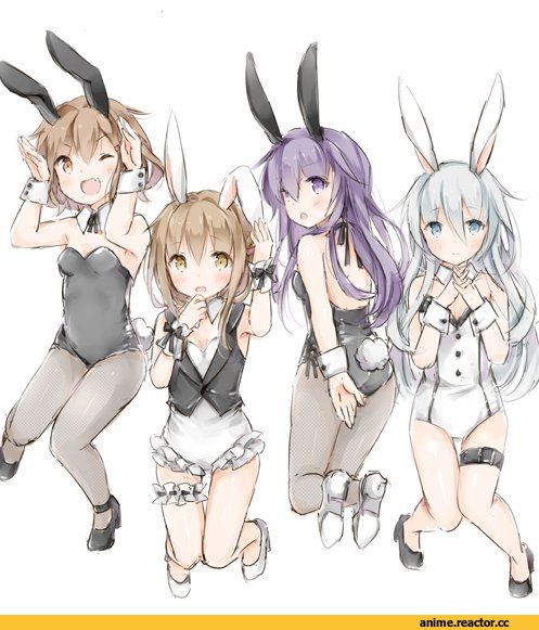 Akatsuki, Kantai Collection, hibiki, Ikazuchi, inazuma, wataame27, Usagimimi, Animal Ears, Bunnysuit, Anime