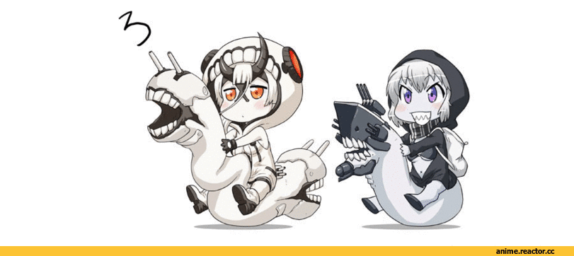 Kantai Collection, Shimakaze, Heavy Cruiser Hime, Re-class Battleship, hase yu, anime gif, Anime