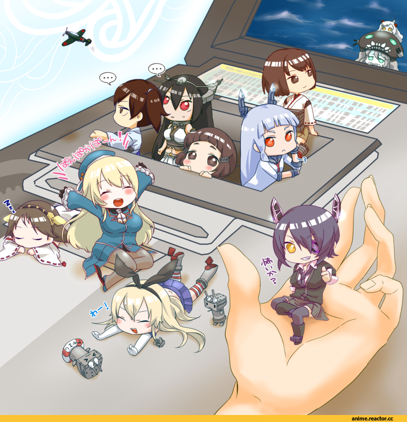 Kaga (Kantai Collection), Nagato (Kantai Collection), Murakumo, Wo-Class Aircraft Carrier , Northern Ocean Hime, Hiei, Tenryuu, Atago (Kantai Collection), Shimakaze, chibi, Anime, Kantai Collection, Myoukou, rensouhou-chan, Hyuuga (Kantai Collection)