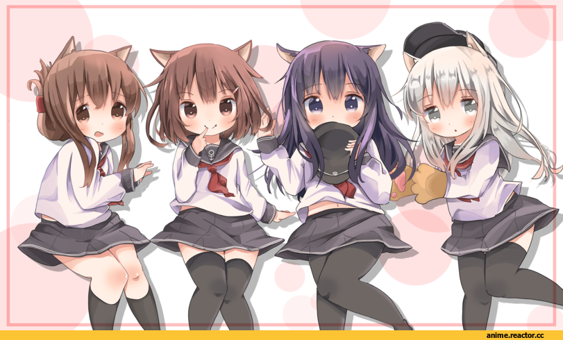 mugichoko (mugi no choko), hibiki, Kantai Collection, Akatsuki, Inazuma (Kantai Collection), Ikazuchi, Animal Ears, Anime