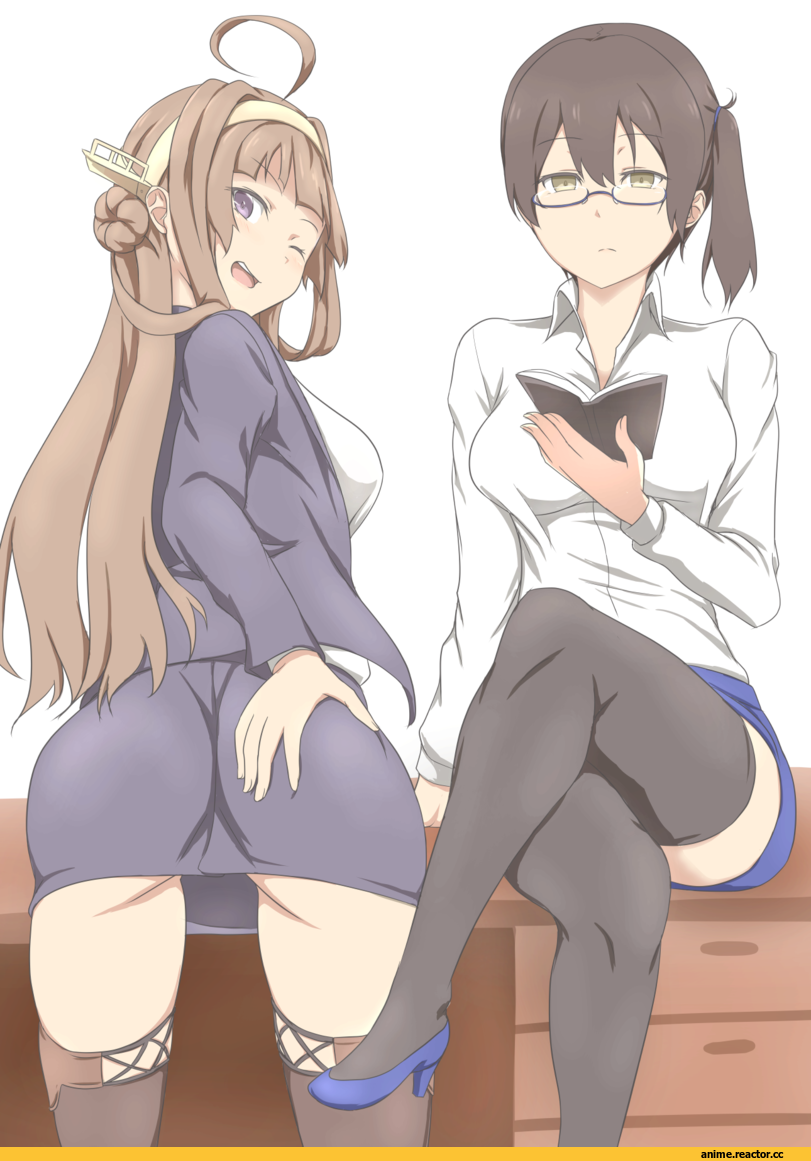 nobcoffee, kaga, Kantai Collection, Kongou (Kantai Collection), Megane, Anime