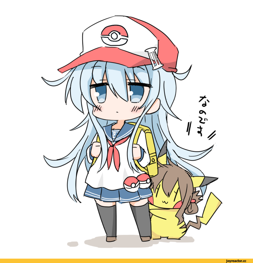 Hibiki (Kantai Collection), Kantai Collection, Inazuma (Kantai Collection), Pikachu, Pokémon, фэндомы, crossover, hizuki yayoi, Anime