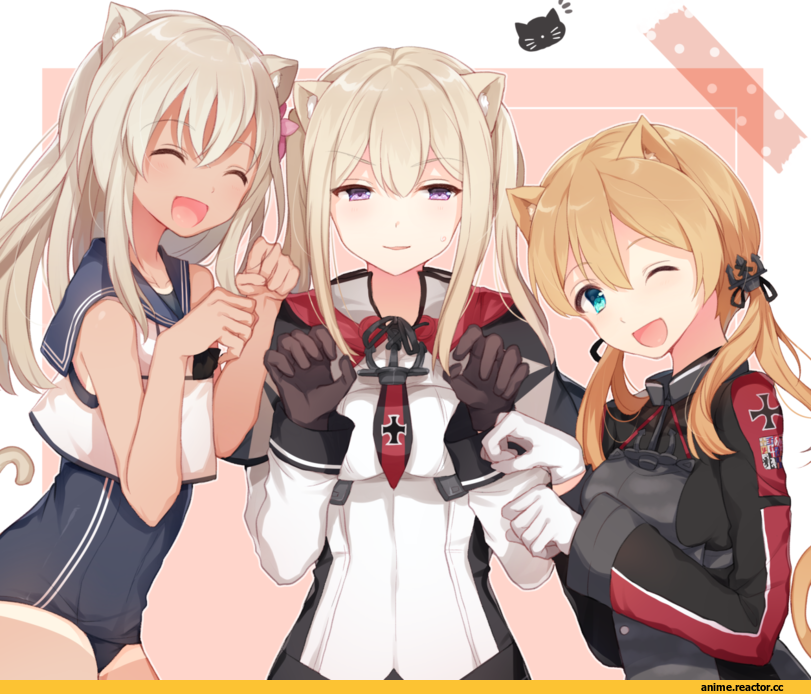 hiiragi souren, Graf Zeppelin, Kantai Collection, Ro-500 (Kantai Collection), Prinz Eugen, Animal Ears, Anime