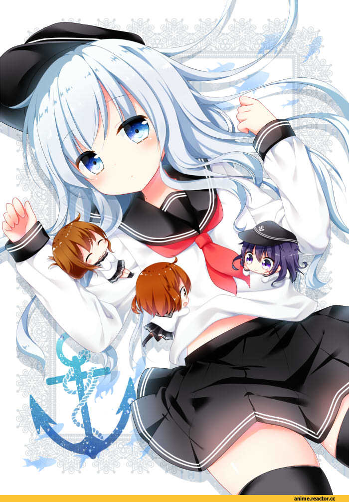 murasaki (murasakiiro no yoru), Akatsuki, Kantai Collection, Hibiki (Kantai Collection), Ikazuchi, inazuma, chibi, Anime