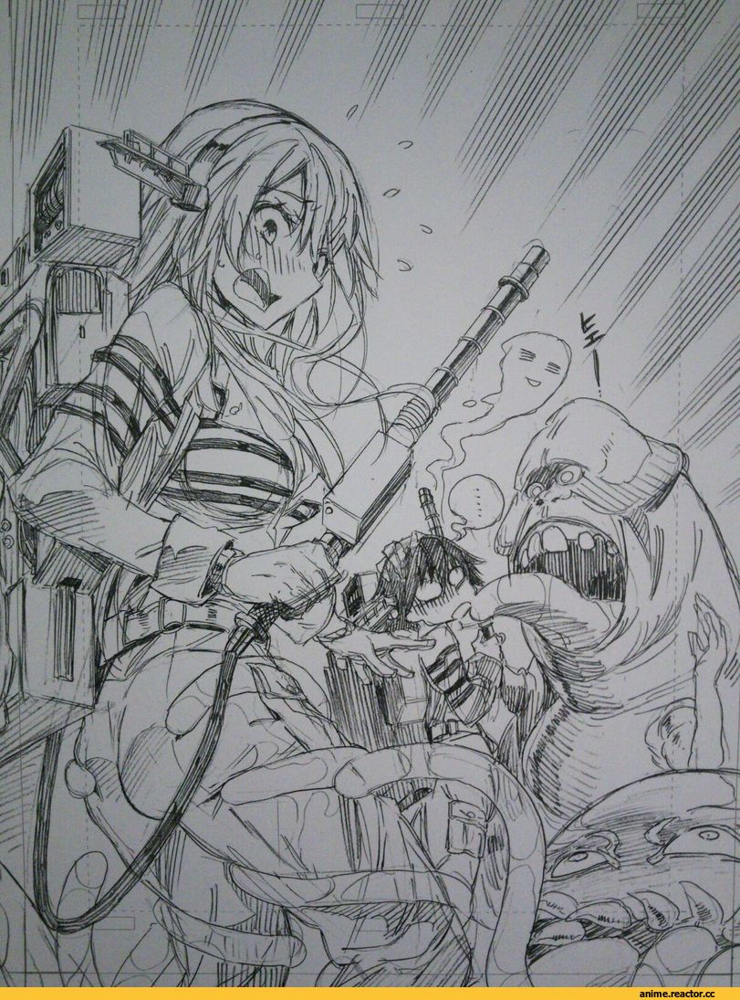 Ghostbusters, kojima takeshi, Monochrome (Anime), Haruna (Kantai Collection), Kantai Collection, Kongou (Kantai Collection), Kirishima (Kantai Collection), crossover, Anime