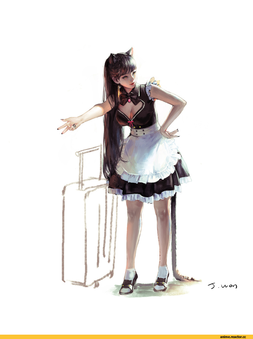 j. won han, Anime Original, Anime Art, Maid, neko, Animal Ears, Anime