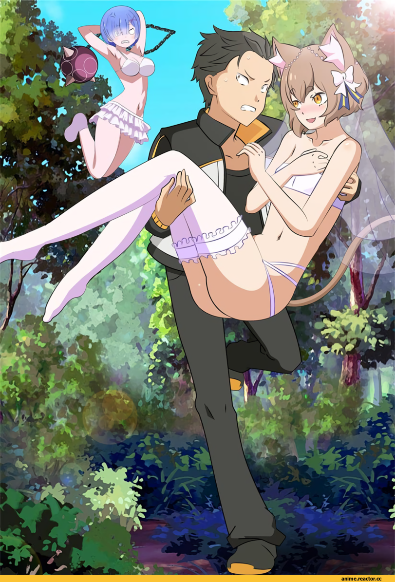 Re Zero Kara Hajimeru Isekai Seikatsu, Rem (re zero), Natsuki Subaru, Felix Argyle, Anime Ero, Animal Ears, Animal Ears Kun, nekomimi, yxyyxy, Anime