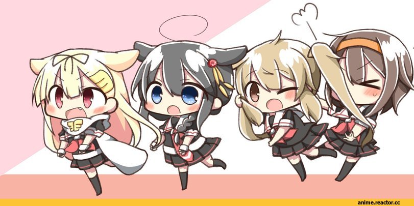 jako (jakoo21), Yuudachi, Kantai Collection, Shigure (Kantai Collection), Murasame (Kantai Collection), Shiratsuyu (Kantai Collection), chibi, Anime
