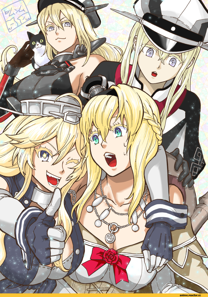 munmu-san, Graf Zeppelin, Kantai Collection, Bismarck (Kantai Collection), Warspite (Kantai Collection), Iowa (Kantai Collection), Anime