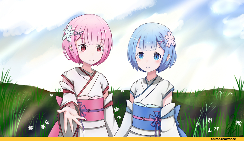 Re Zero Kara Hajimeru Isekai Seikatsu, Rem (re zero), Ram (Re Zero), goldenbanana0705, Anime