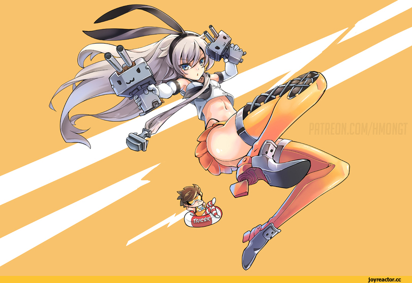Blizzard, фэндомы, Shimakaze, Kantai Collection, Tracer, Overwatch, crossover, phandit thirathon, Anime