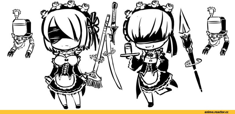 NieR Automata, Nier (series), Игры, Re Zero Kara Hajimeru Isekai Seikatsu, YoRHa No.2 Type B, YoRHa No.9 Type S, Invader, Monochrome (Anime), Maid, crossover, Anime