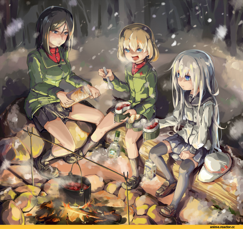 Girls und Panzer, Katyusha, Nonna, Kantai Collection, Verniy, GSong-chan, crossover, Anime