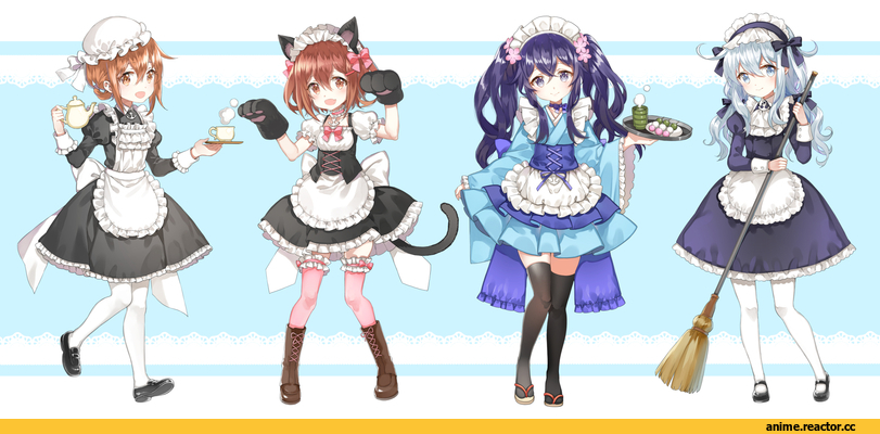 akatsuki (kantai collection), Kantai Collection, Hibiki (Kantai Collection), ikazuchi (kantai collection), Inazuma (Kantai Collection), shiosoda, Maid, neko, Animal Ears, Anime