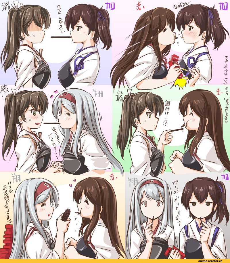 Kantai Collection, Akagi (Kantai Collection), Kaga (Kantai Collection), Shoukaku (Kantai Collection), Zuikaku (Kantai Collection), tatsumi rei, Anime Art, Pocky, Anime