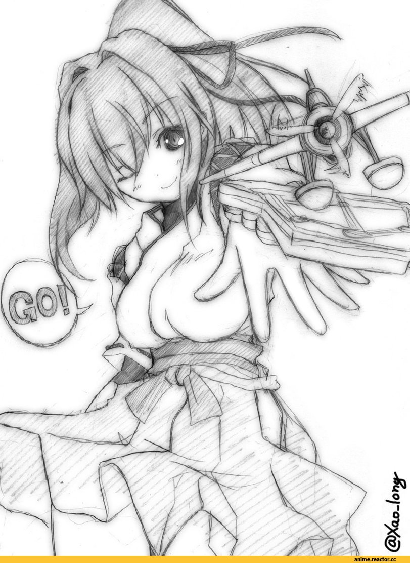Ise, Kantai Collection, Houshou (Kantai Collection), Monochrome (Anime), chicken99, Anime
