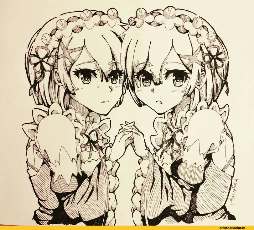Re Zero Kara Hajimeru Isekai Seikatsu, Ram (Re Zero), Rem (re zero), KoyukiMori, Monochrome (Anime), Anime Paint, Anime Art, Anime