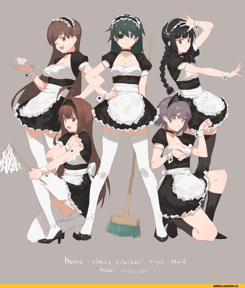 Kantai Collection, Kiso, Kitakami (Kantai Collection), Kuma (Kantai Collection), Ooi (Kantai Collection), Tama (Kantai Collection), 2l (2lsize), Maid, neko, Animal Ears, Anime