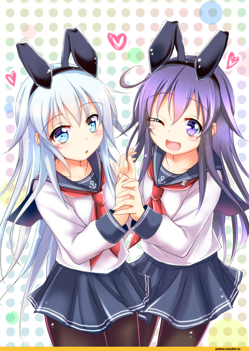 Anime Art, kujira jio, Kantai Collection, Hibiki (Kantai Collection), Akatsuki, Animal Ears, Usagimimi, Anime