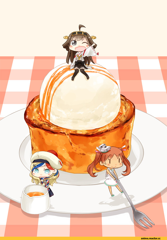 Kantai Collection, Kongou (Kantai Collection), Libeccio (Kantai Collection), Commandant Teste (Kantai Collection), hinata yuu, Няши в еде, Anime Няши, chibi, Anime