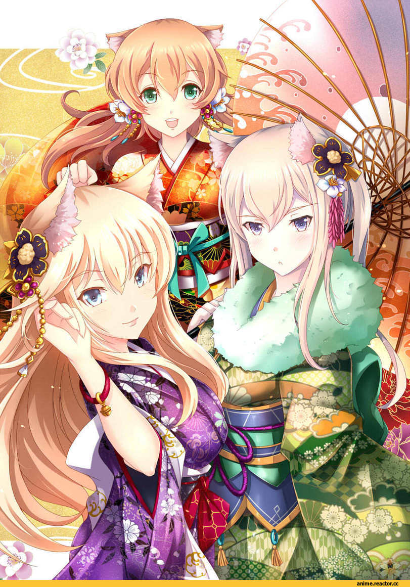 Bismarck (Kantai Collection), Kantai Collection, Graf Zeppelin, Prinz Eugen, aata1007, Anime Ears, Yukata, Anime