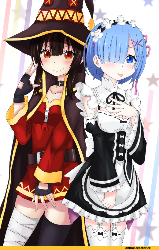 Re Zero Kara Hajimeru Isekai Seikatsu, Rem (re zero), KonoSuba, Megumin, warachia, crossover, Anime