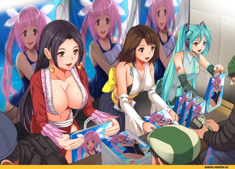 Final Fantasy X, One Piece, Vocaloid, Kantai Collection, Yuna, Boa Hancock, Hatsune Miku, I-19, crossover, jall boint, Anime, Final Fantasy, Игры