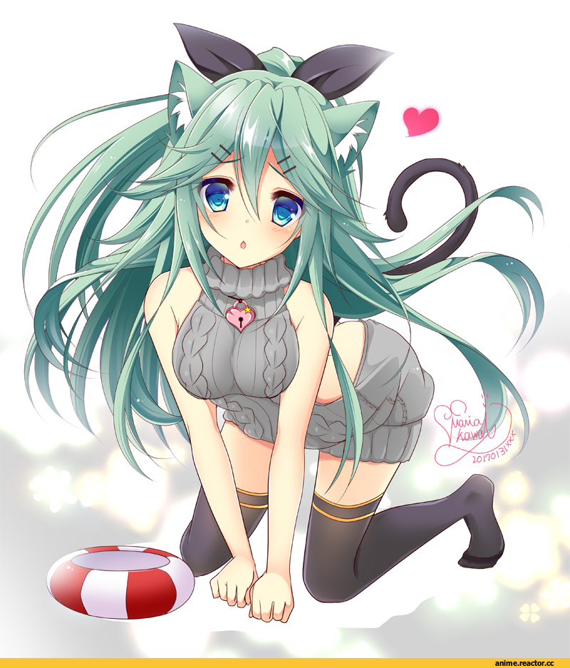 aikawa ryou, Yamakaze (Kantai Collection), Kantai Collection, Virgin Killer Sweater, neko, Animal Ears, Anime