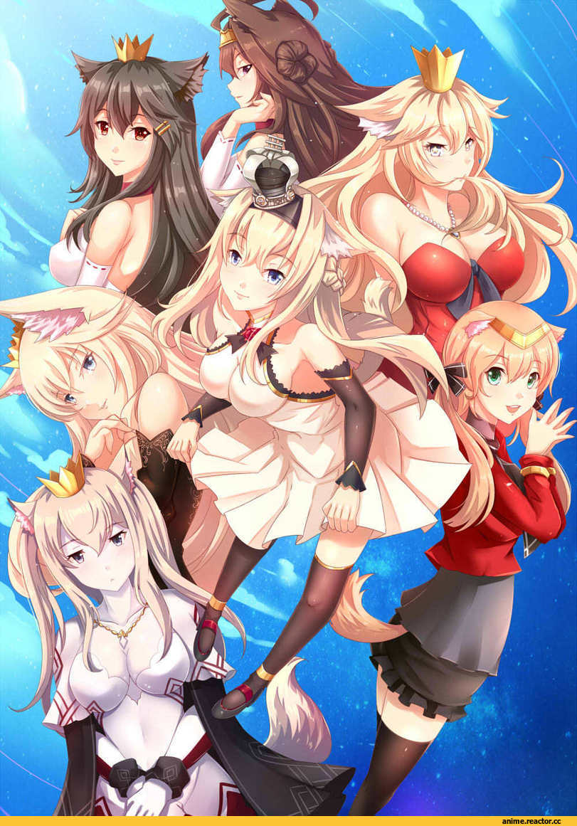 aata1007, neko, Inumimi, Iowa (Kantai Collection), Kongou (Kantai Collection), Haruna (Kantai Collection), Warspite (Kantai Collection), Prinz Eugen, Bismarck (Kantai Collection), Graf Zeppelin, Anime, Animal Ears, Kantai Collection