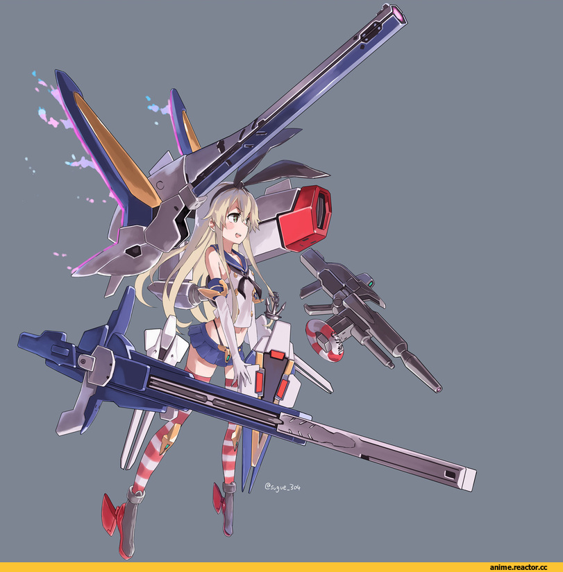 shimakaze (kantai collection), Kantai Collection, v2 gundam, sugue 304, Mecha Musume, crossover, Gundam, victory gundam, Anime