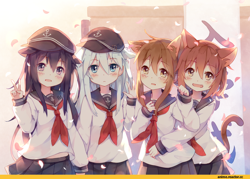 Kantai Collection, Akatsuki, Hibiki (Kantai Collection), Inazuma (Kantai Collection), Ikazuchi, ivy1993, nekomimi, Animal Ears, Anime