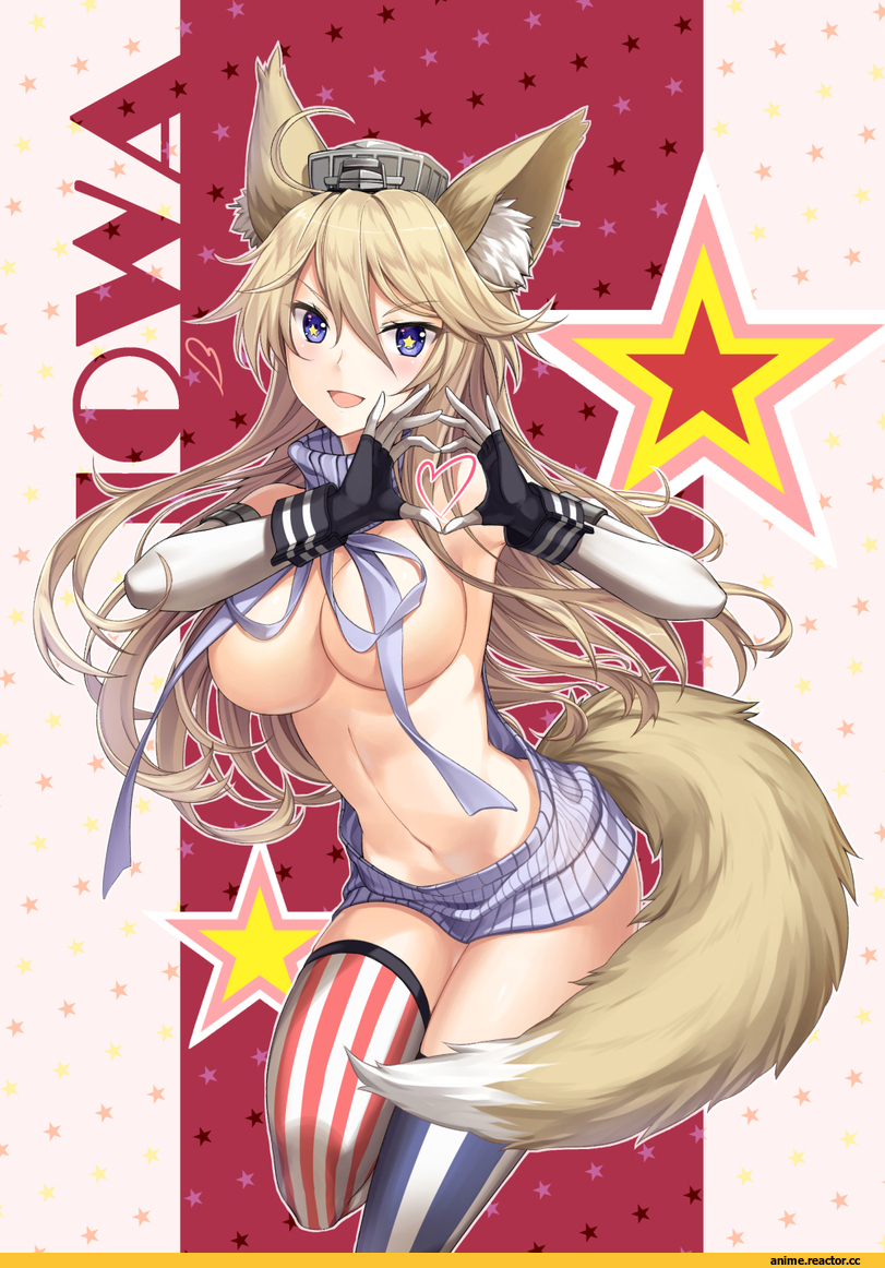 jh (jh4598), Anime Art, Iowa (Kantai Collection), Kantai Collection, Anime Ero, Kitsune, Animal Ears, Virgin Killer Sweater, Anime