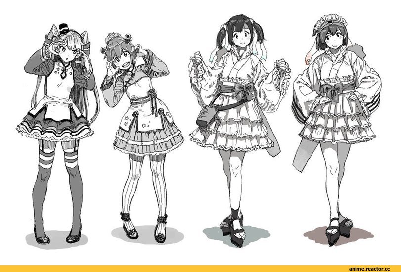 Kantai Collection, Amatsukaze (Kantai Collection), Yukikaze, Souryuu (Kantai Collection), Hiryuu, gufu6, Monochrome (Anime), Anime