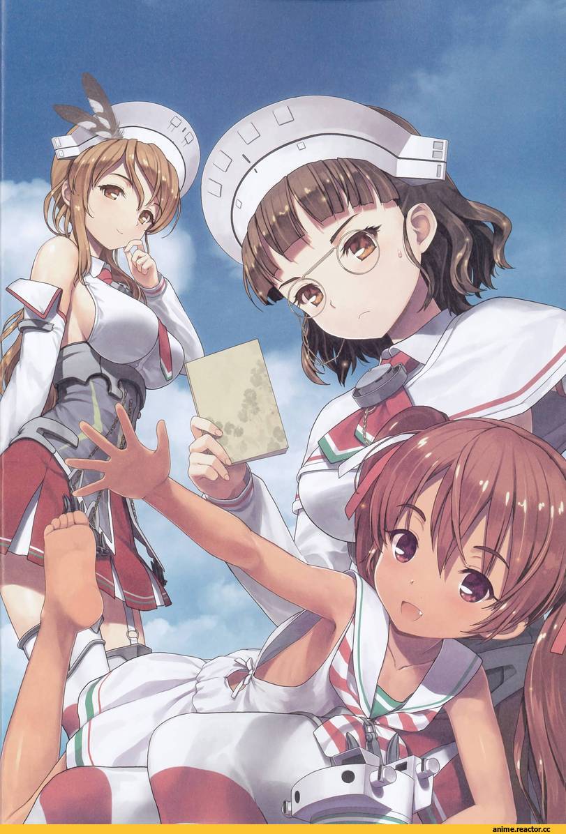 Anime Art, jiji, Kantai Collection, Littorio (Kantai Collection), Roma (Kantai Collection), Libeccio (Kantai Collection), Megane, Anime