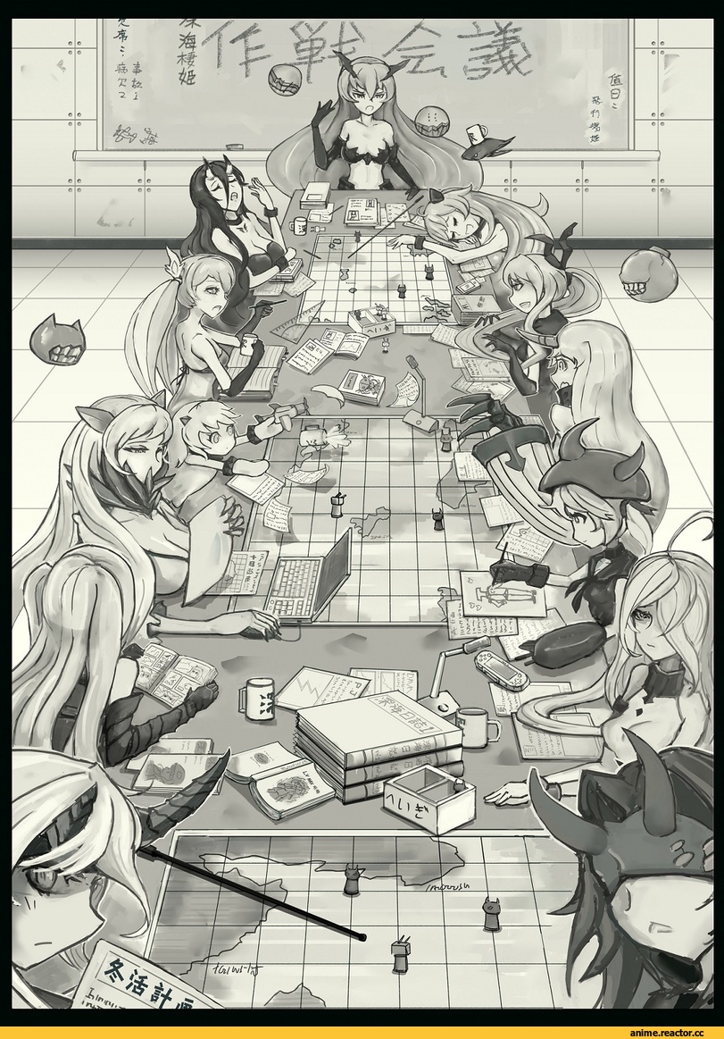 Northern Ocean Hime, Seaport Hime, Battleship-symbiotic Hime, Airfield Hime, Destroyer Hime, Heavy Cruiser Hime, Light Cruiser Hime, Midway Hime, Southern Ocean War Hime, Monochrome (Anime), Anime, Kantai Collection, pepii, Anchorage Hime, Armored Aircraft Carrier Hime, Submarine Hime