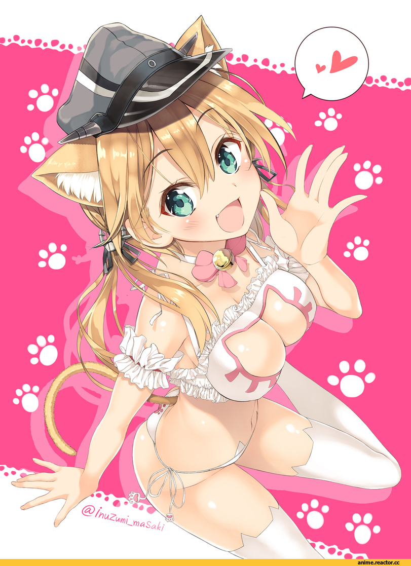 Anime Art, inuzumi masaki, Kantai Collection, Prinz Eugen, Animal Ears, neko, Cat Keyhole Bra, Anime Ero, Anime Ero Pantsu, Anime
