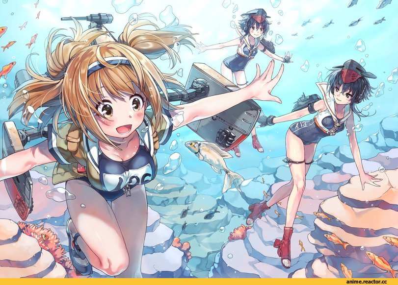 Anime Art, rojiko, Kantai Collection, I-14, I-13, i-26, Anime