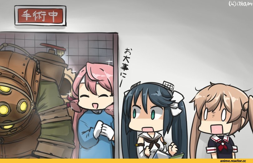Hamu Koutarou, Isuzu (Kantai Collection), Kantai Collection, Akashi (Kantai Collection), Murasame (Kantai Collection), Big Daddy, BioShock, Игры, crossover, Anime