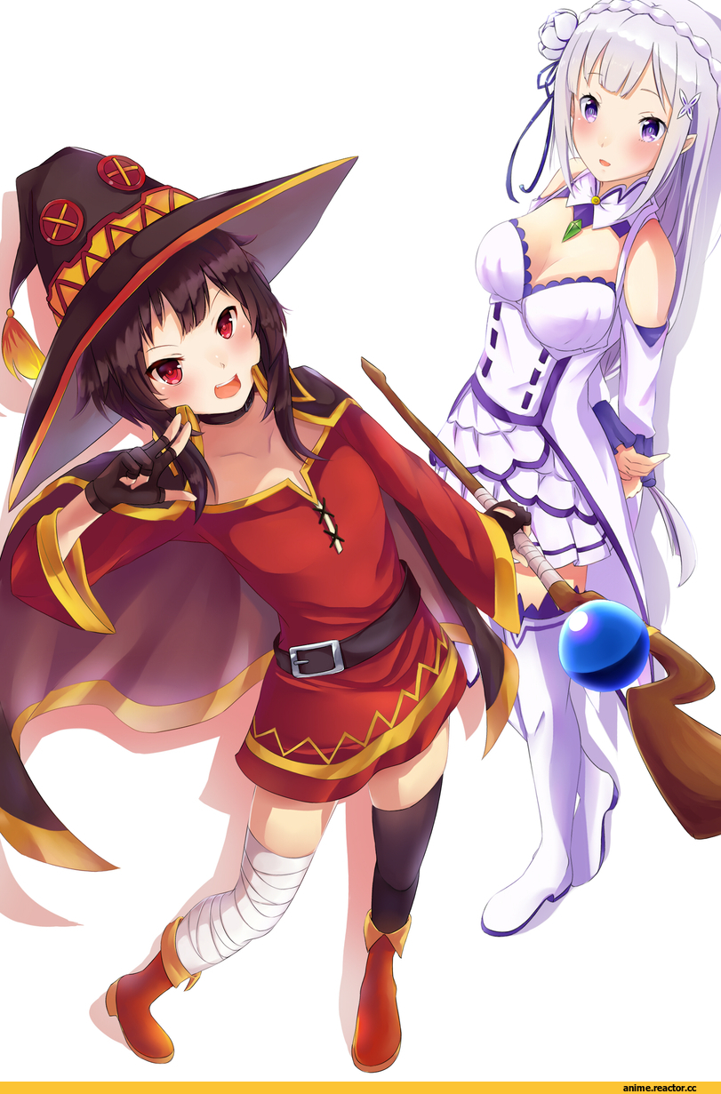 Re Zero Kara Hajimeru Isekai Seikatsu, KonoSuba, Megumin, Emilia (re zero), rizky-suwoto, crossover, Anime
