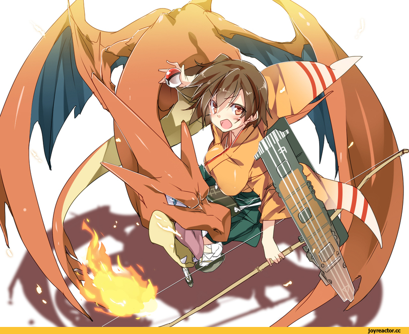 Charizard, hiryuu (kantai collection), Kantai Collection, Anime Art, Pokémon Art, Pokémon, фэндомы, crossover, Mega Charizard, Anime