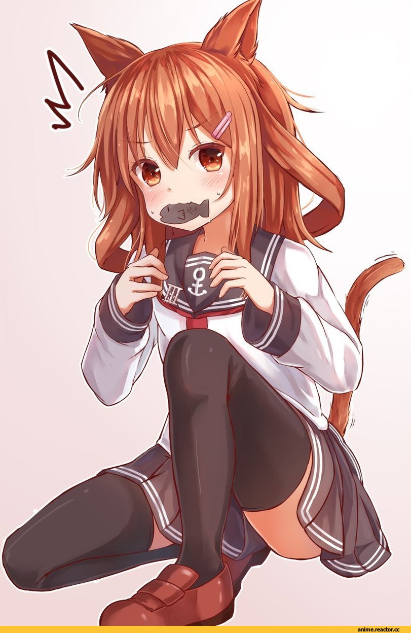 Anime Art, kyuupura, Kantai Collection, Ikazuchi, Animal Ears, neko, Anime