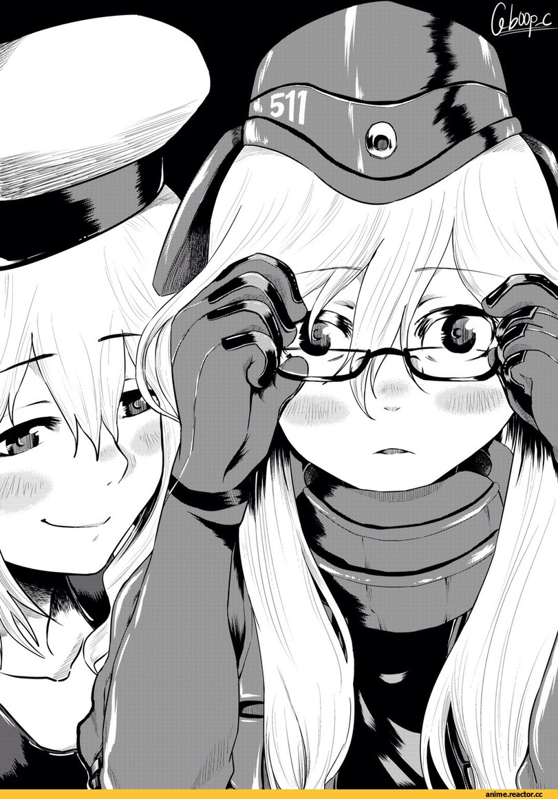 Anime Art, hyakusei, Kantai Collection, i-8 (kantai collection), U-511 (Kantai Collection), Megane, Monochrome (Anime), Anime