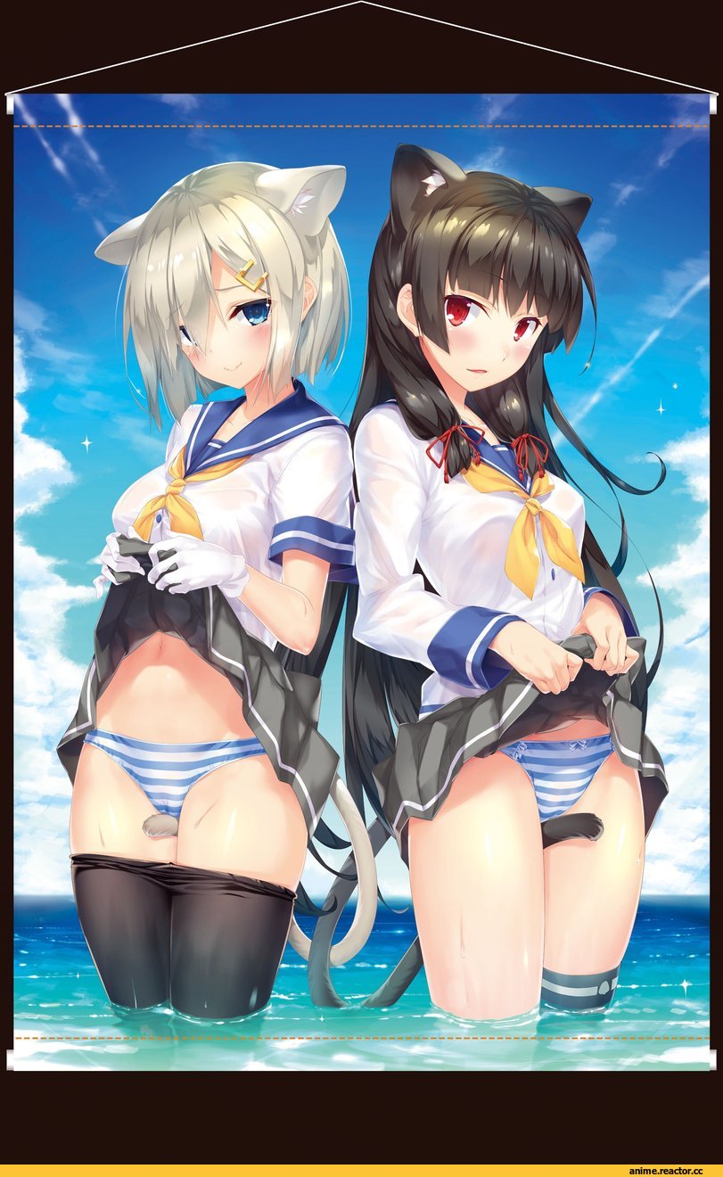 Isokaze (Kantai Collection), Kantai Collection, Hamakaze (Kantai Collection), nekomimi, Animal Ears, moeki yuuta, Anime Ero Pantsu, Anime Ero, Anime