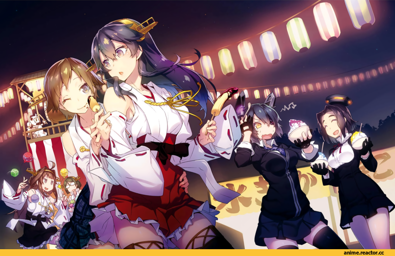 Nilitsu, Anime Art, Tatsuta, Kantai Collection, Tenryuu, Kongou (Kantai Collection), Haruna (Kantai Collection), Hiei, Kirishima (Kantai Collection), Northern Ocean Hime, Anime