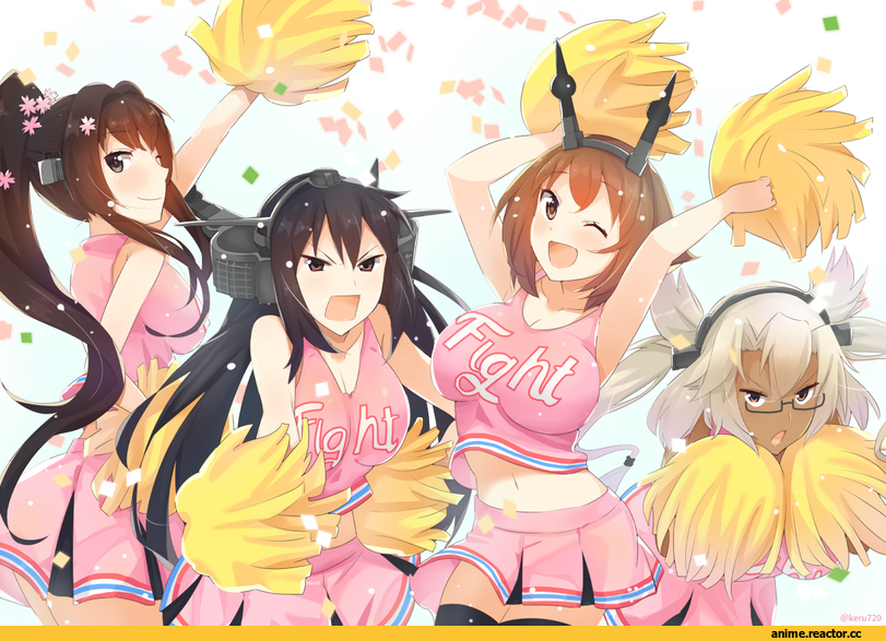 tonari no kai keruberosu, Kantai Collection, Mutsu (Kantai Collection), Musashi (Kantai Collection), Nagato (Kantai Collection), Yamato (Kantai Collection), cheerleader, Anime