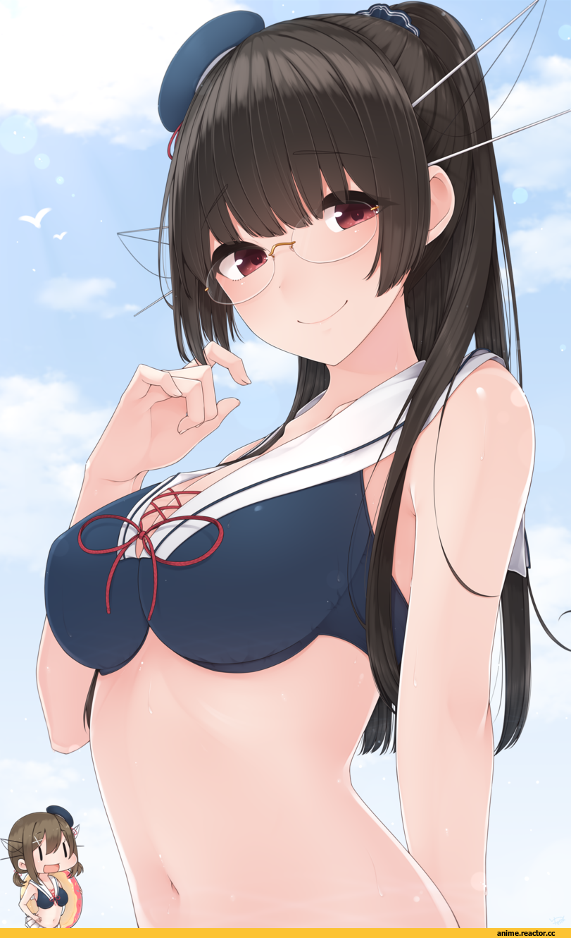 Maya (Kantai Collection), Kantai Collection, Choukai (Kantai Collection), yukichi (sukiyaki39), Megane, Anime Ero Swim, Anime Ero, Anime