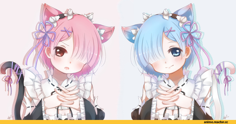 Re Zero Kara Hajimeru Isekai Seikatsu, Rem (re zero), Ram (Re Zero), Animal Ears, nekomimi, Anime