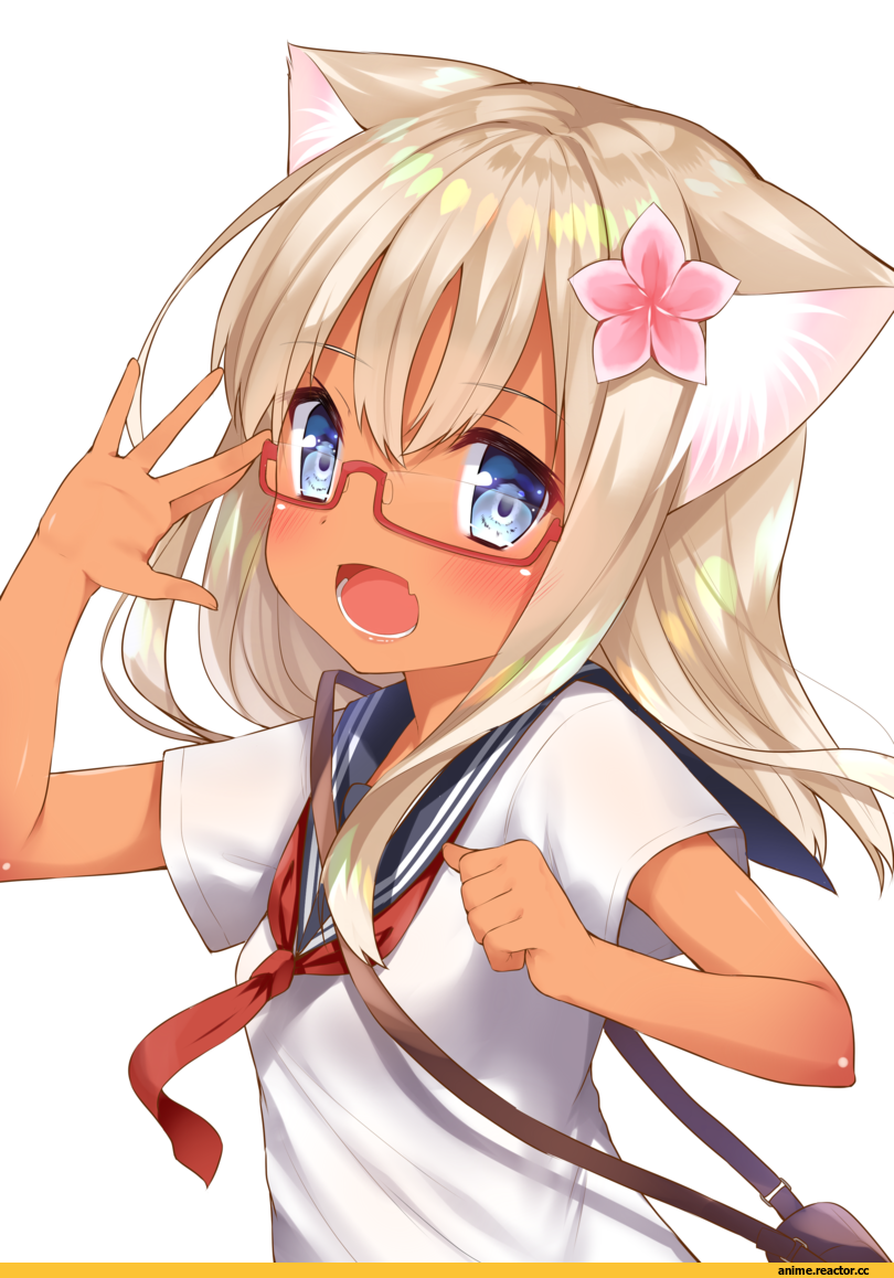 Kantai Collection, Ro-500 (Kantai Collection), neko, Animal Ears, Go-1, Megane, Anime
